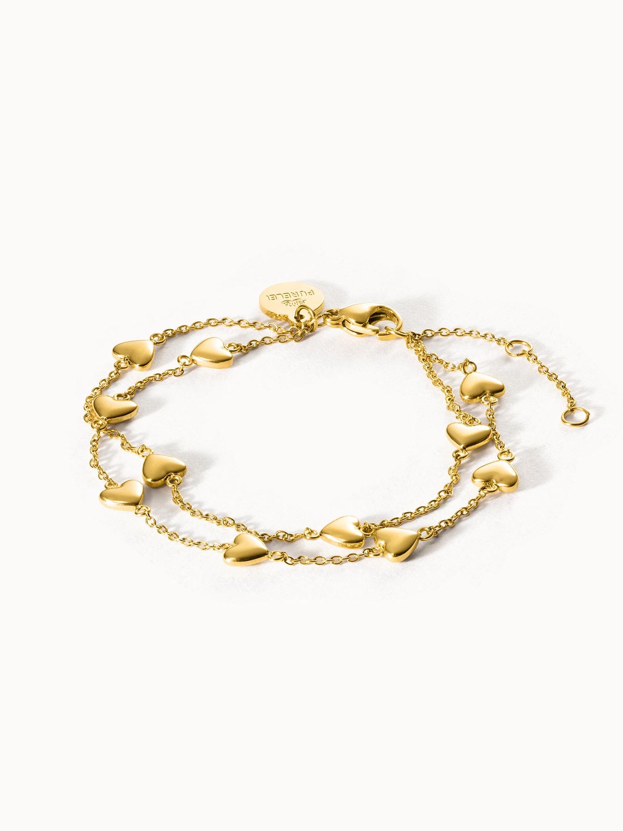 Zweireihiges Alohi Heart Armband aus 18K vergoldetem Edelstahl mit kleinen Herzen, elegant und nickelfrei von PURELEI.