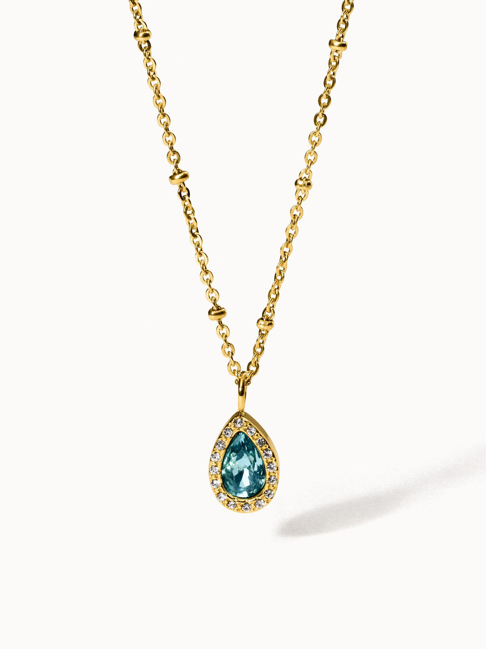 PURELEI Bellezza Kette mit blauem Tropfenstein und goldener 18K Legierung, elegant und vintage inspiriert