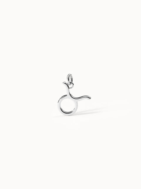 Stier Zodiac Charm aus nickelfreiem, silbernem Edelstahl minimalistisch auf hellem Hintergrund – PURELEI.