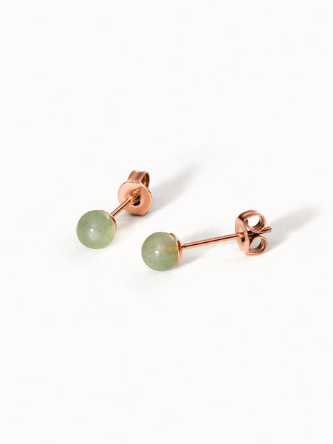 Aventurine Ohrringe von PURELEI mit roségoldenem Edelstahl und zarten grünen Perlen, elegant und natürlich.