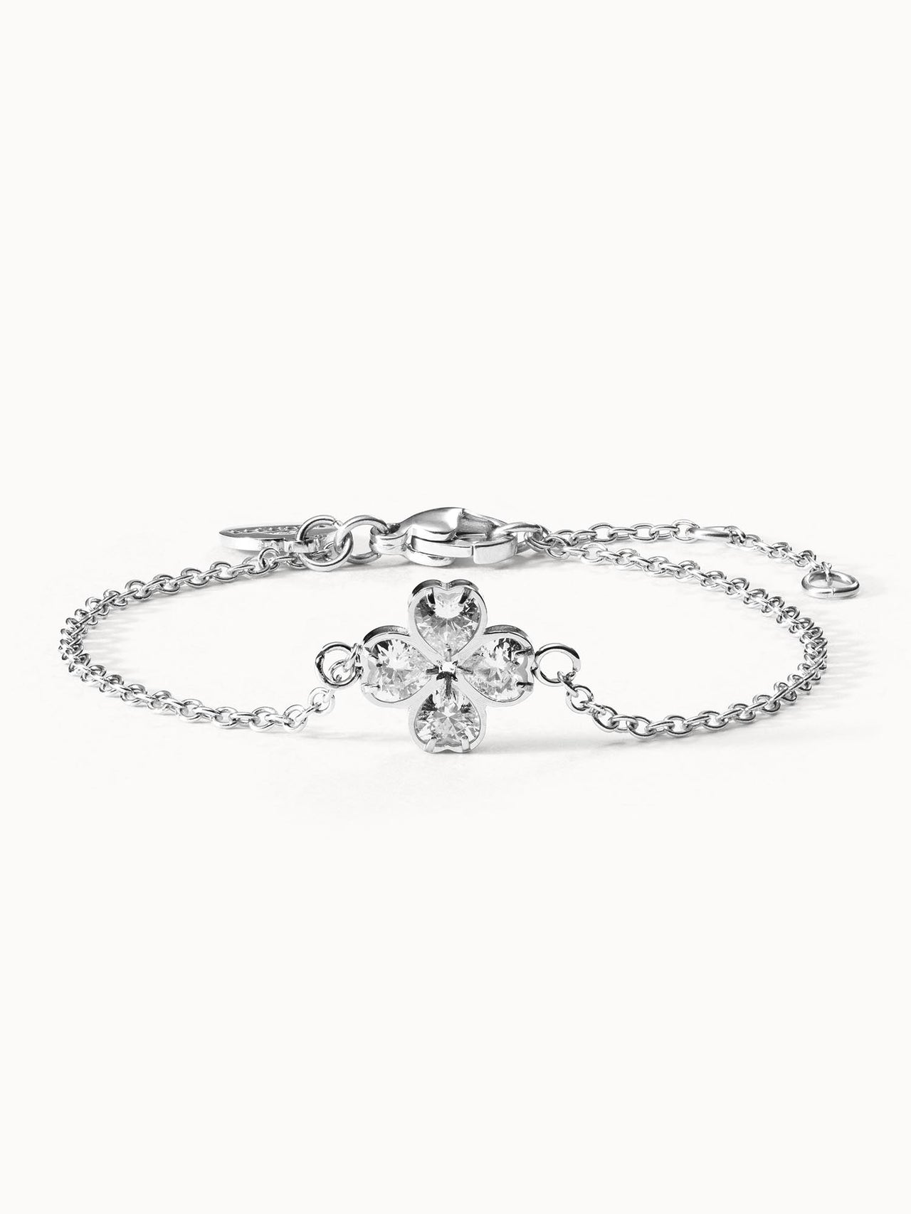 Silbernes Armband mit blütenförmigem Kristall-Design von PURELEI, elegant und funkelnd.