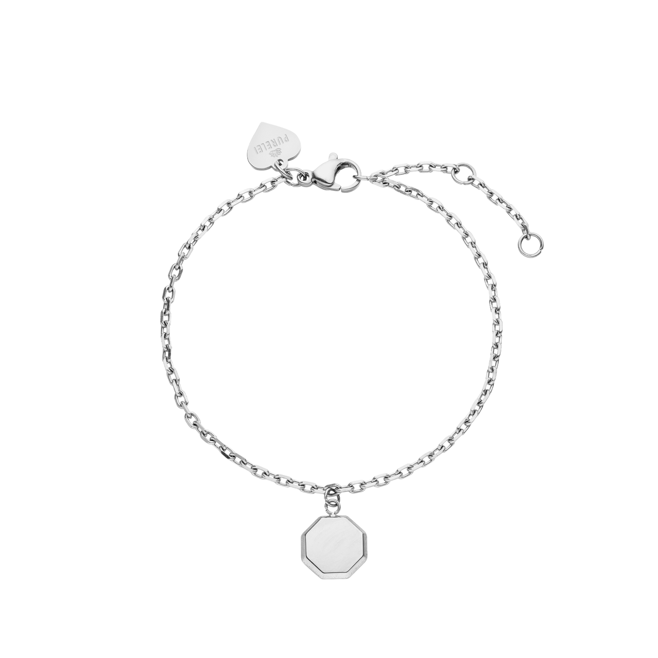 Beloved Armband von PURELEI in silbernem Edelstahl mit achteckigem Anhänger, elegant und zeitlos schlicht gestaltet.