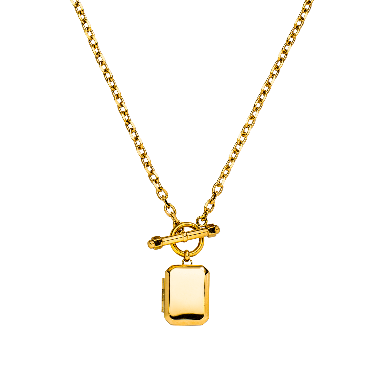 Goldene Kette mit rechteckigem Anhänger und Toggle-Verschluss von PURELEI.
