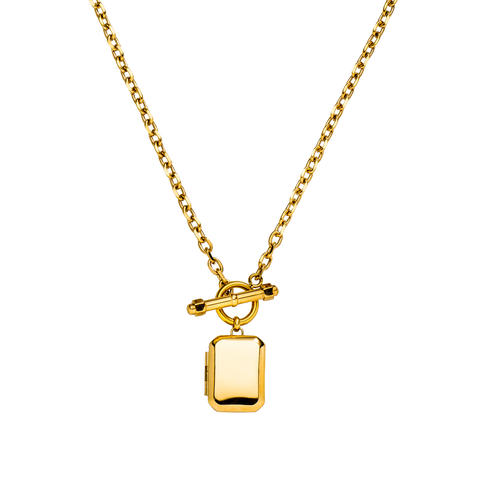 Goldene Kette mit rechteckigem Anhänger und Toggle-Verschluss von PURELEI.