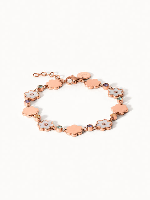 Roségoldenes Armband mit Blumenmotiven und funkelnden Details von PURELEI.