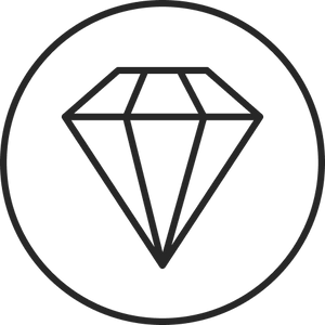 Schlichtes, schwarzes Diamant-Icon von PURELEI, symbolisiert Eleganz und Stil.