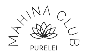 Schlichtes Logo mit Lotusblüte und Schriftzug 'Mahina Club' von PURELEI in elegantem Schwarz.