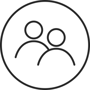 Symbol von zwei Personen in minimalistischer Darstellung, PURELEI inspiriert.