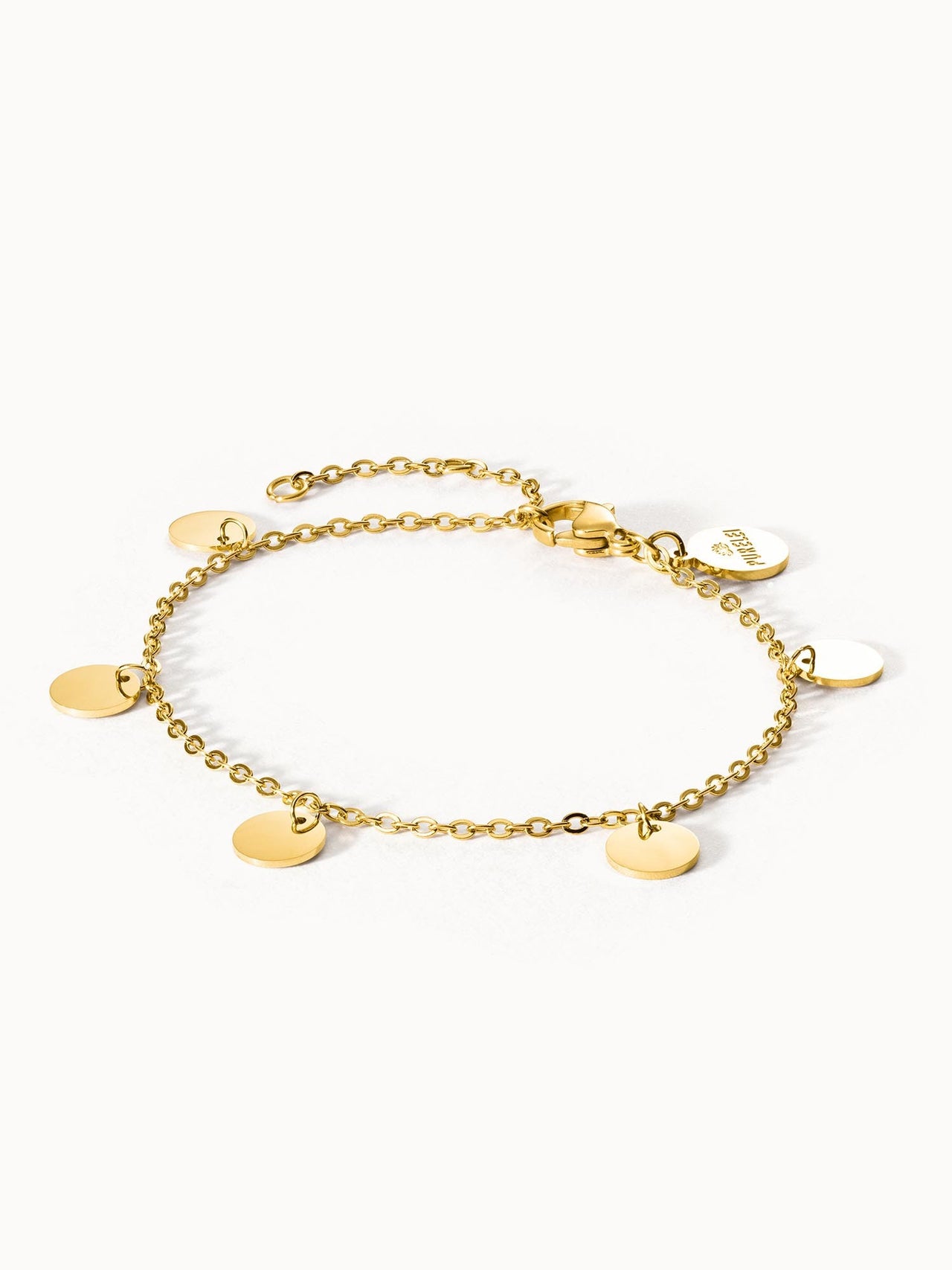PURELEI Kalea Fusskettchen aus 18K Gold Edelstahl mit spiegelnden Anhängern, elegant und zeitlos gestaltet