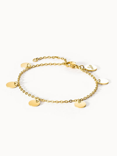 PURELEI Kalea Fusskettchen aus 18K Gold Edelstahl mit spiegelnden Anhängern, elegant und zeitlos gestaltet
