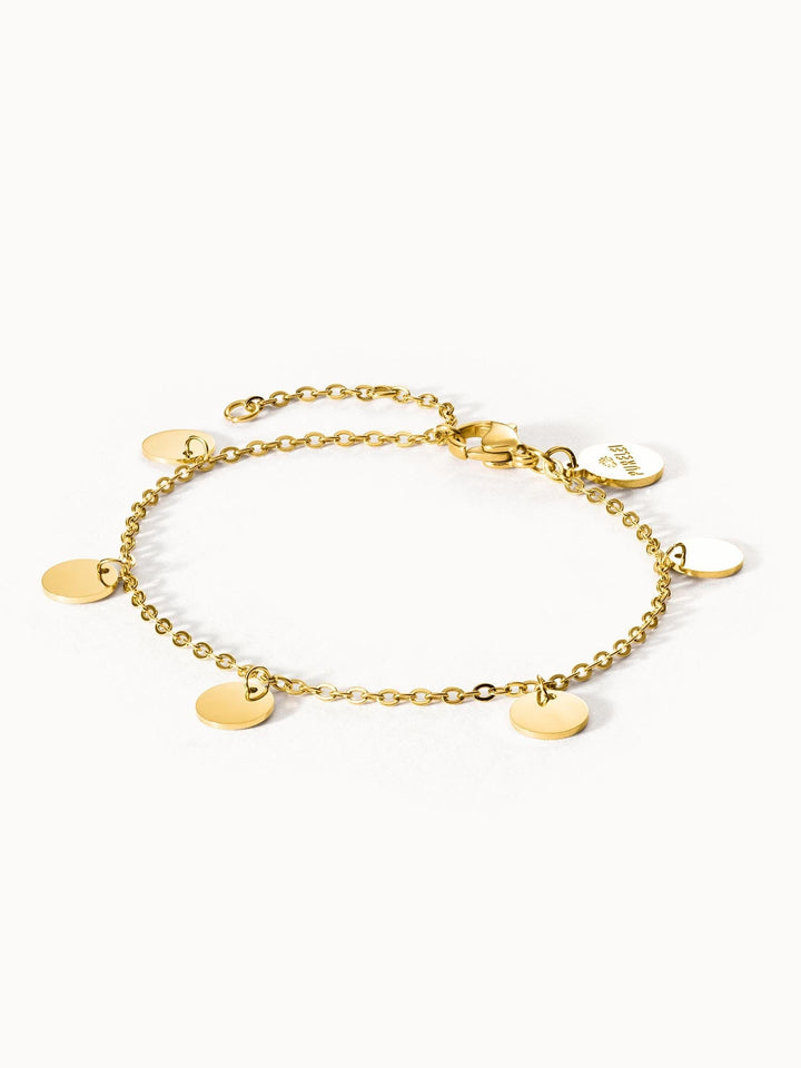 PURELEI Kalea Fusskettchen aus 18K Gold Edelstahl mit spiegelnden Anhängern, elegant und zeitlos gestaltet