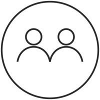 Symbol von zwei stilisierten Personen im Kreis, PURELEI inspiriert.