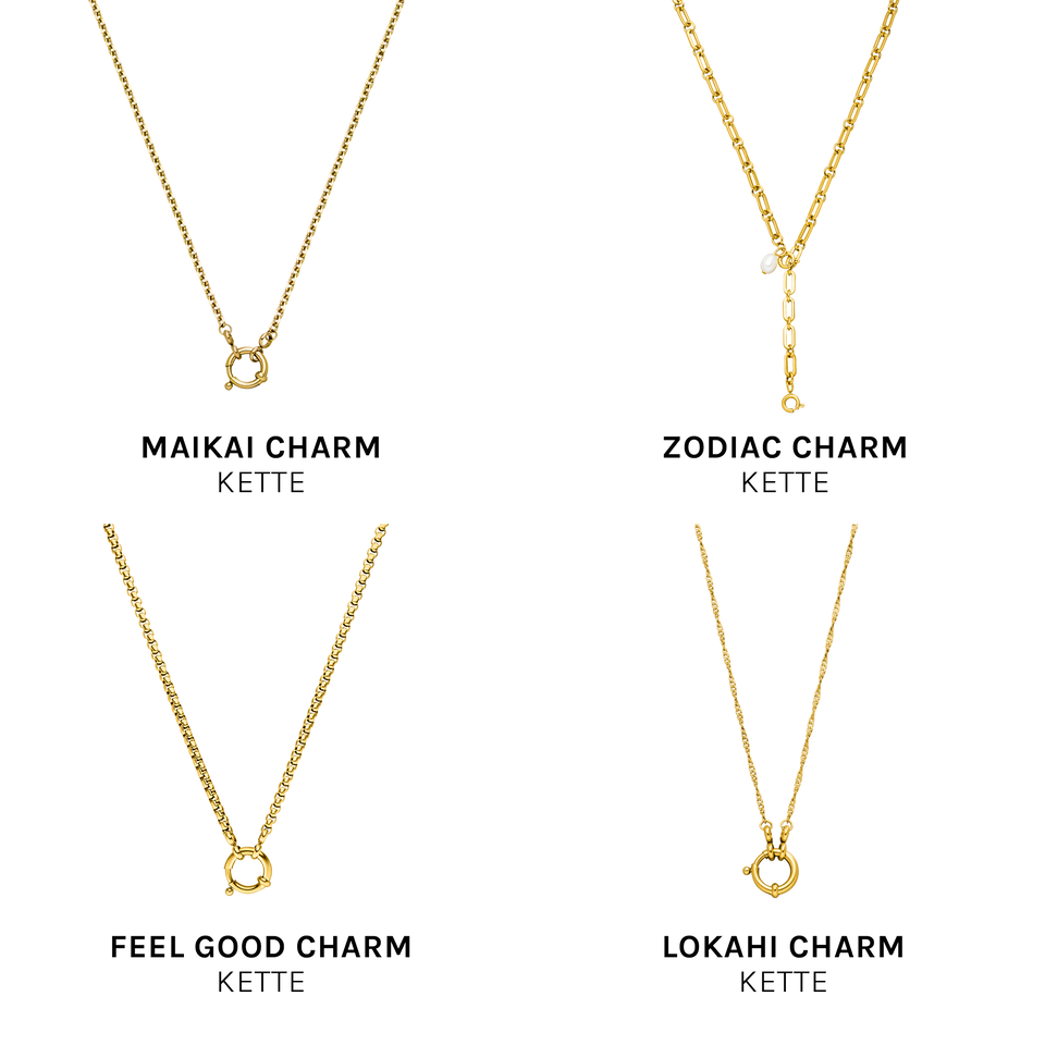 PURELEI Pure B Charm Anhänger in 18K Vergoldung, filigran und elegant, auf weißem Hintergrund inszeniert.