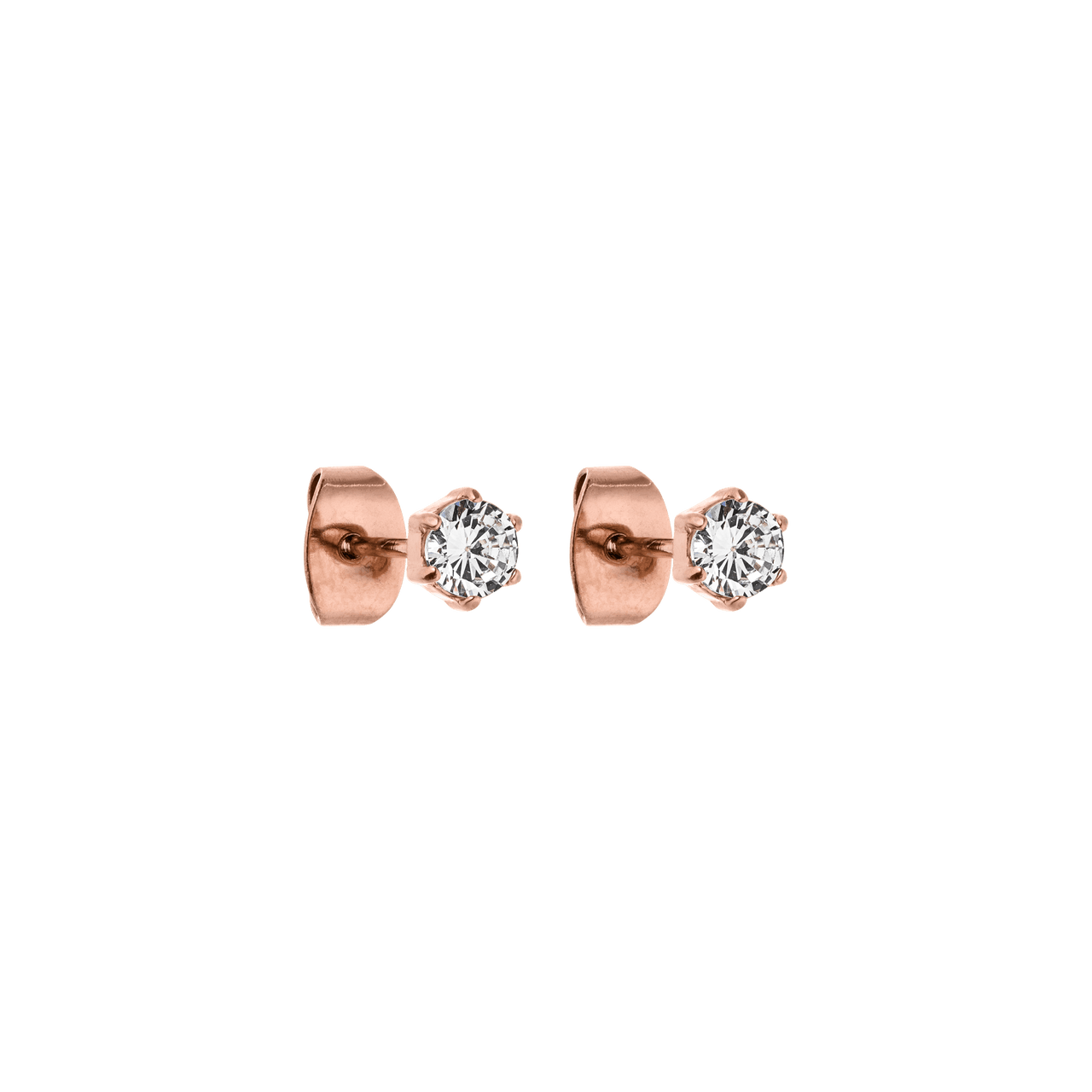 Roségoldene Ohrringe mit funkelnden Zirkonia von PURELEI, elegant und feminin.