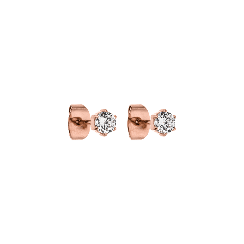 Roségoldene Ohrringe mit funkelnden Zirkonia von PURELEI, elegant und feminin.