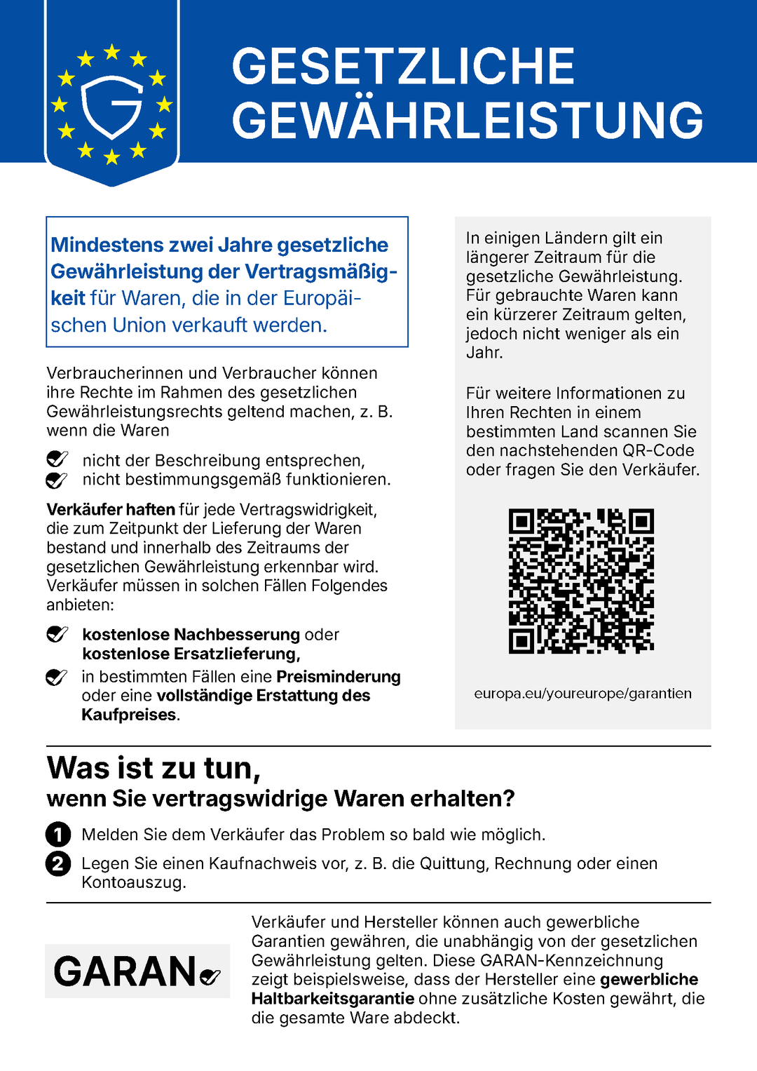EU-Hinweis: Du hast mindestens 2 Jahre gesetzliche Gewährleistung.