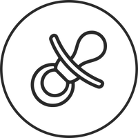 Schlichtes, schwarzes Schnuller-Icon von PURELEI, symbolisiert Geborgenheit und Kindheit.