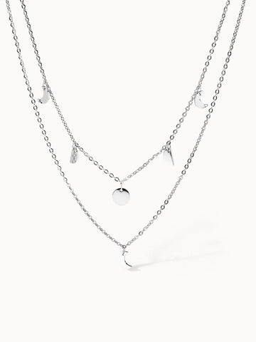 Zweiteilige Luna Kette aus nickelfreiem Silber mit filigranen Mondanhängern, elegant und feminine PURELEI.