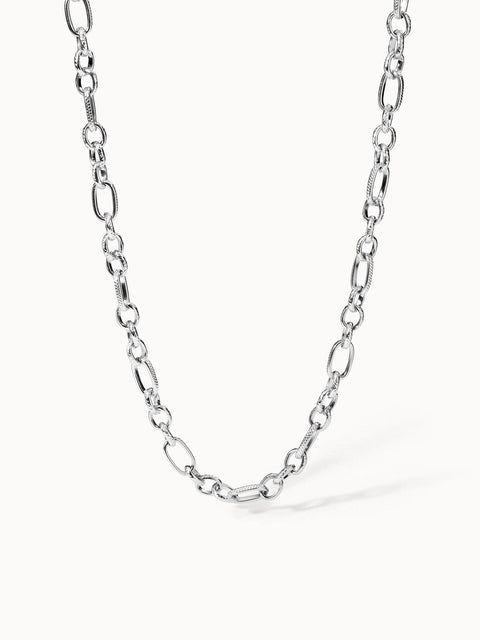 PURELEI Fashion Show Kette aus nickelfreiem silbernem Edelstahl mit strukturierten Gliedern, elegant und vielseitig.
