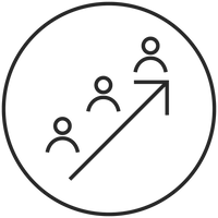 Symbol für Wachstum mit drei Figuren und Pfeil, PURELEI inspiriert.