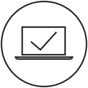 Minimalistisches Laptop-Icon mit Häkchen, PURELEI inspiriert.