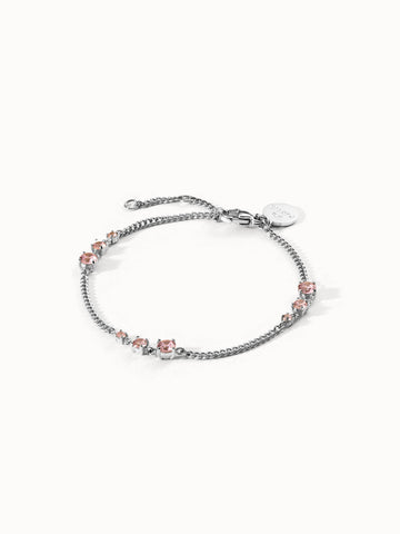 Silbernes Armband mit rosa Steinen, elegant und feminin, von PURELEI.