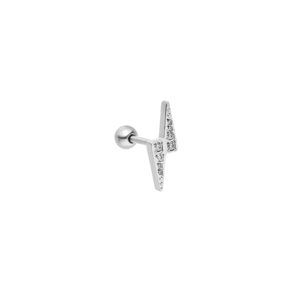 Silberner Ohrring mit funkelnden Zirkonia, modernes Design von PURELEI.