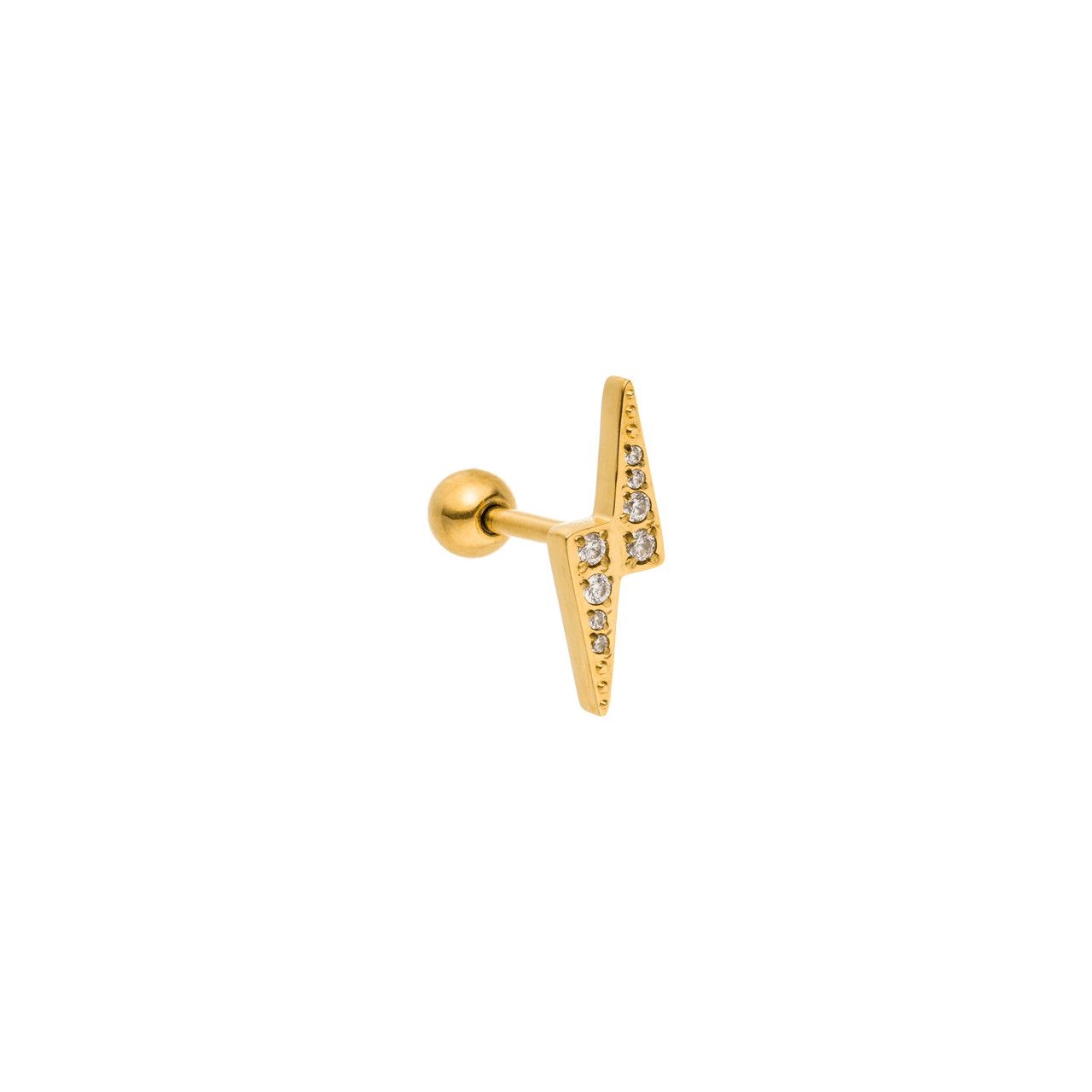 Goldener Ohrring mit funkelnden Steinen, PURELEI, elegant und modern.