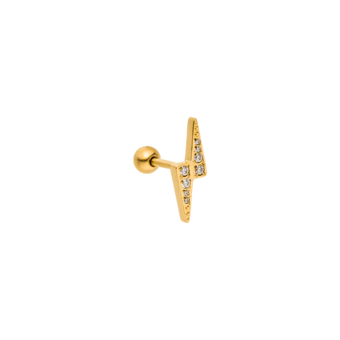Goldener Ohrring mit funkelnden Steinen, PURELEI, elegant und modern.