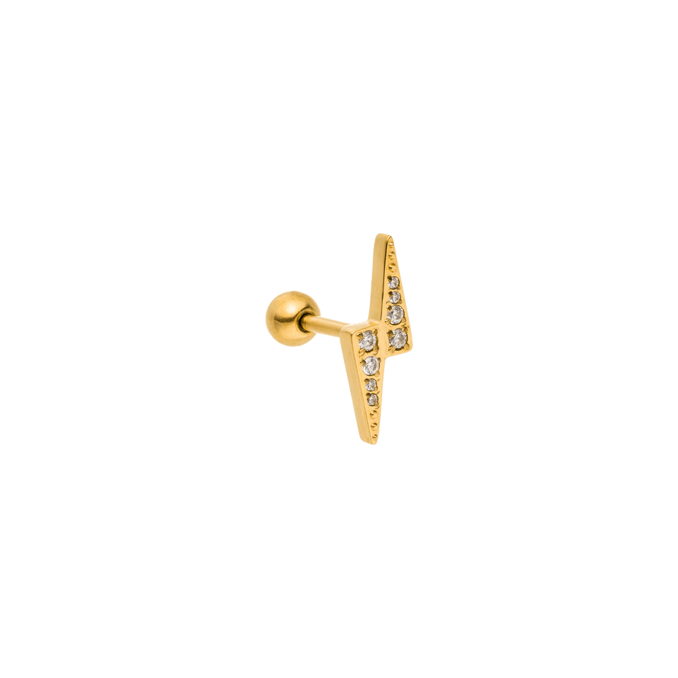 Goldener Ohrring mit funkelnden Steinen, PURELEI, elegant und modern.