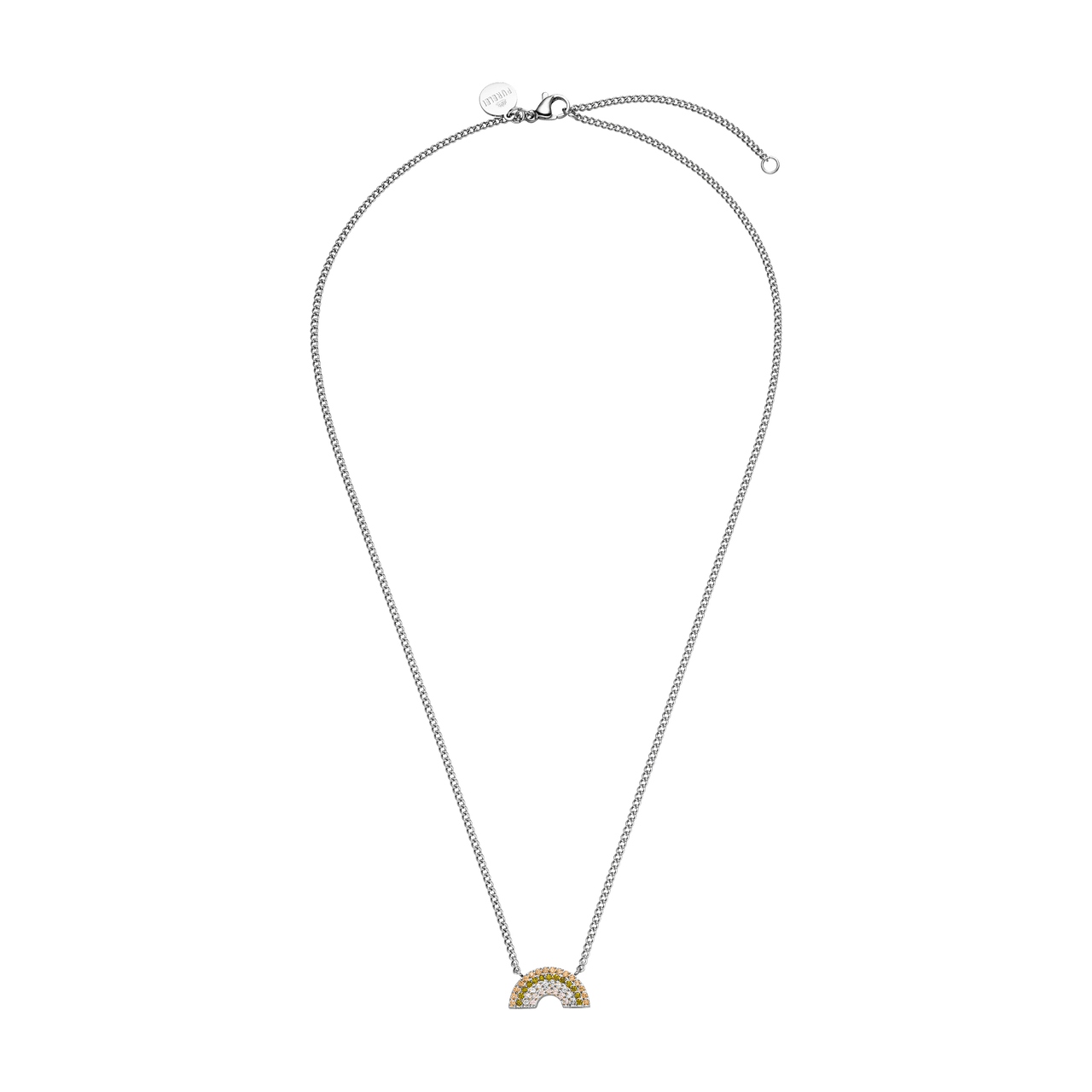 Silberne Kette mit Regenbogen-Anhänger, PURELEI, elegant und verspielt.
