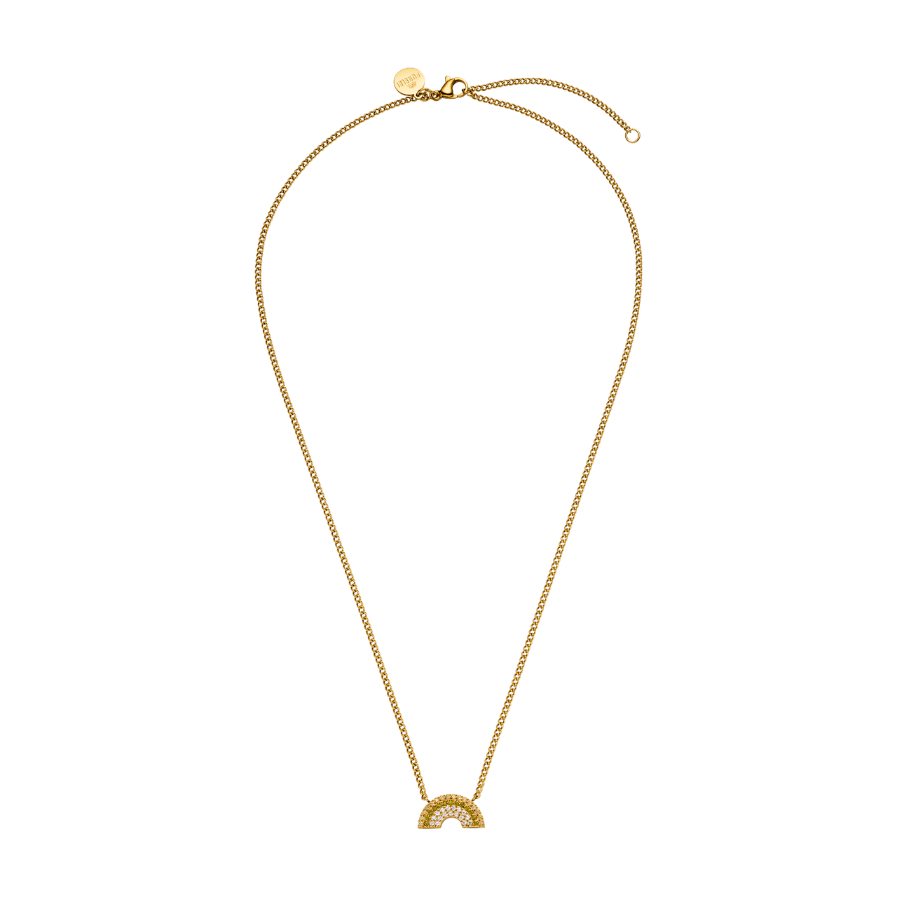 Goldene Kette mit Regenbogen-Anhänger von PURELEI, elegant und strahlend.