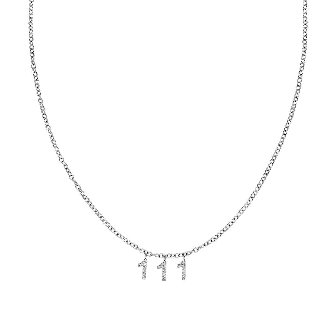 111 Kette aus nickelfreiem Silber mit Zirkonia-Zahlenanhängern, filigrane Ankerkette, zeitlos elegant – Vicky
