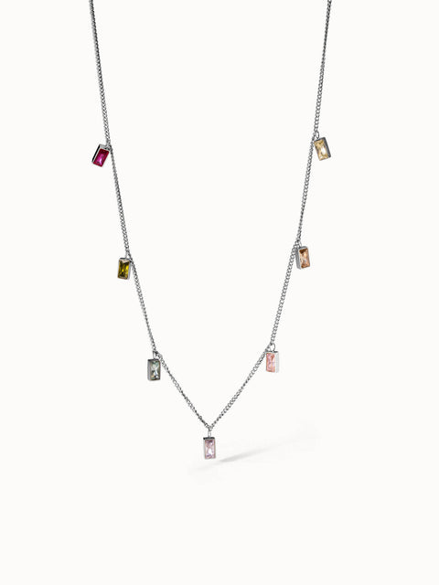 PURELEI Rainbow Kette aus silbernem Edelstahl mit bunten Zirkonia-Steinen, femininer, leichter Sommer-Style