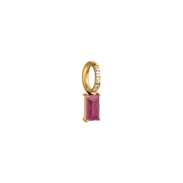 Goldener Ohrring mit pinkem Edelstein und funkelnden Zirkonia von PURELEI.