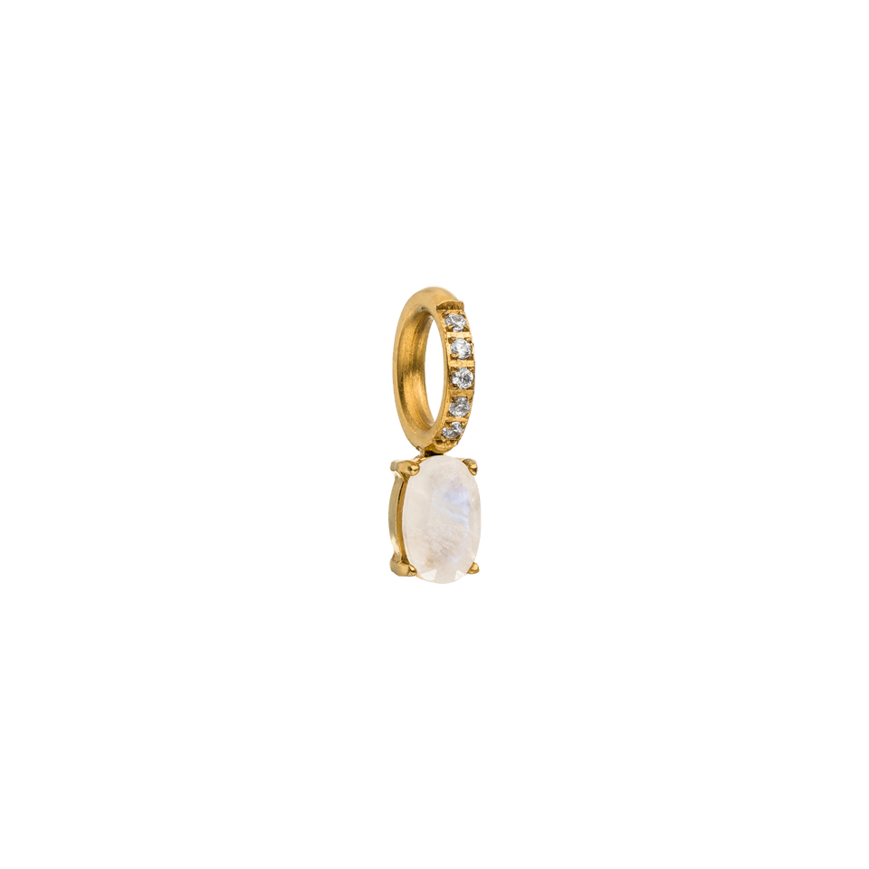 Goldener Anhänger mit Mondstein und funkelnden Zirkonia von PURELEI, elegant und feminin.