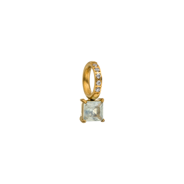 Goldener Anhänger mit aquamarinfarbenem Stein und funkelnden Zirkonia, PURELEI.