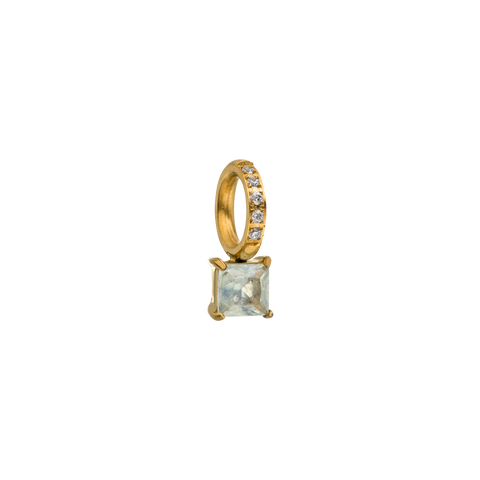 Goldener Anhänger mit aquamarinfarbenem Stein und funkelnden Zirkonia, PURELEI.