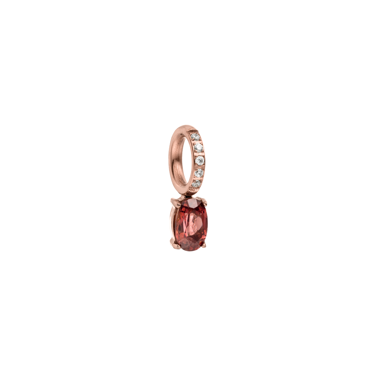 Roségoldener Anhänger mit rotem Stein und funkelnden Zirkonia von PURELEI.