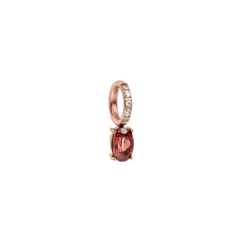 Roségoldener Anhänger mit rotem Stein und funkelnden Zirkonia von PURELEI.