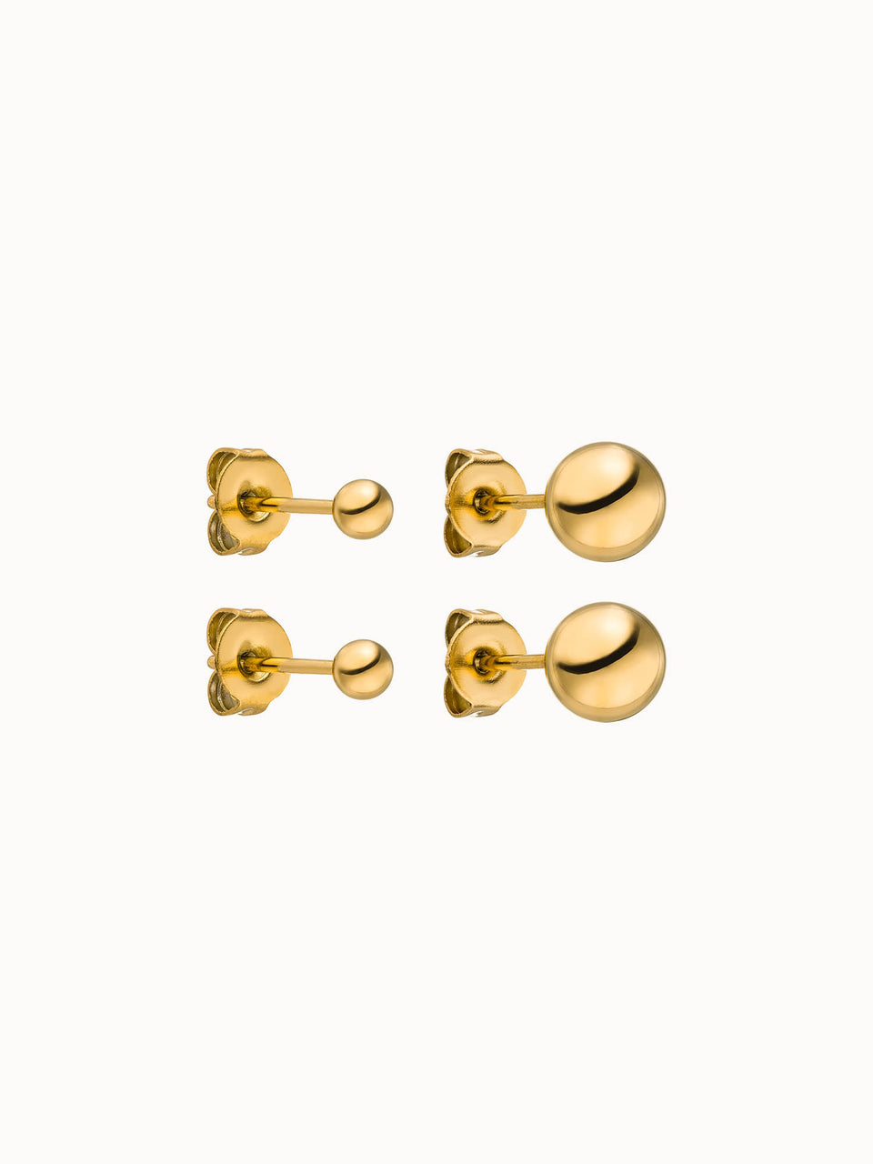 Goldene Ohrringe mit glänzenden Kugeldesigns von PURELEI, elegant und modern.