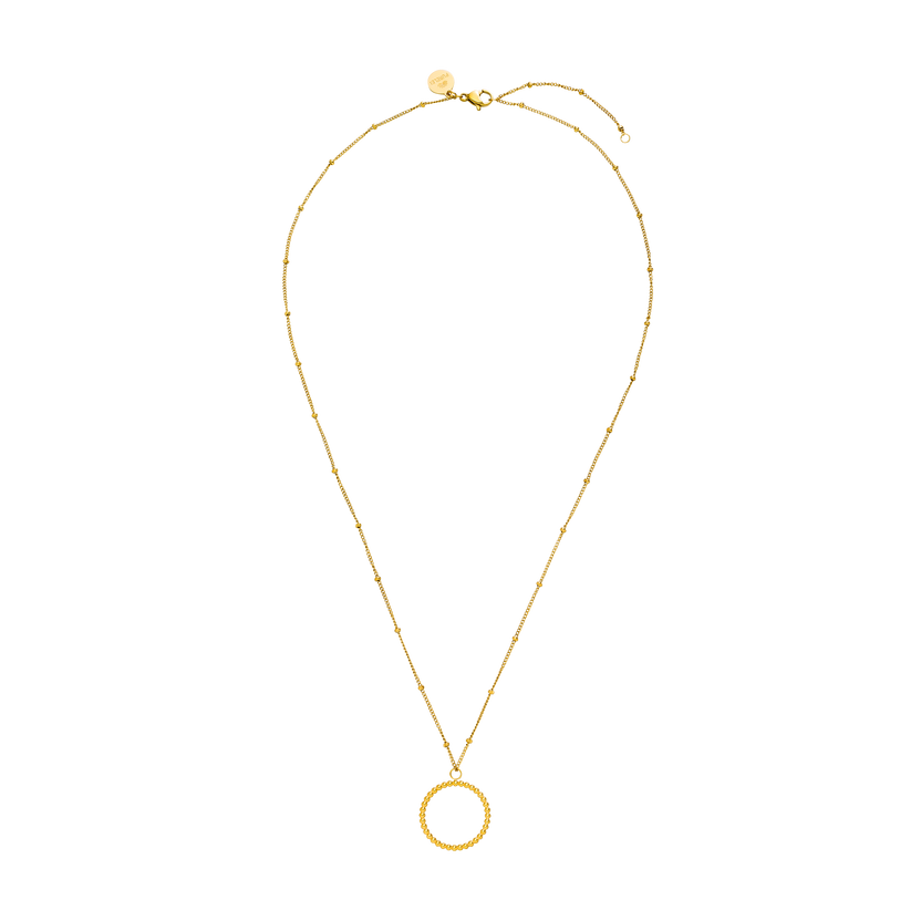 PURELEI Karma Kette aus 18K Gold-Edelstahl mit filigranem Kreis-Anhänger, elegant und zeitlos gestaltet.