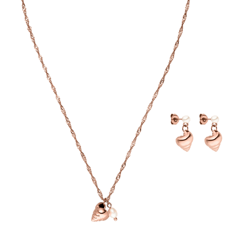 Roségoldene Kette mit Muschel-Anhänger und passenden Ohrringen von PURELEI.