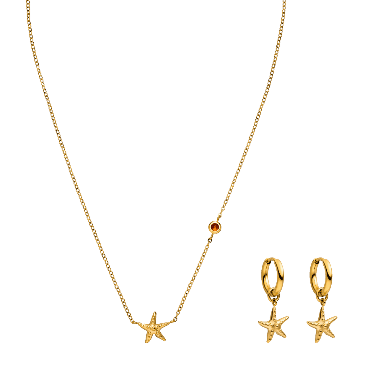 Goldene Kette mit Seestern-Anhänger und passenden Ohrringen von PURELEI.