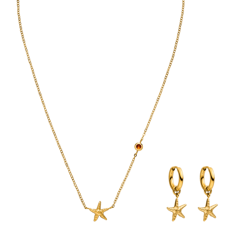 Goldene Kette mit Seestern-Anhänger und passenden Ohrringen von PURELEI.