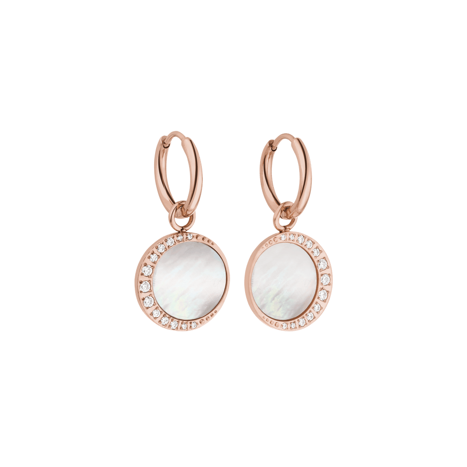Roségoldene Ohrringe mit Muschel und Kristallen von PURELEI, elegant und feminin.