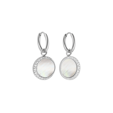 Silberne Ohrringe mit Muschel und Zirkonia von PURELEI, elegant und strahlend.