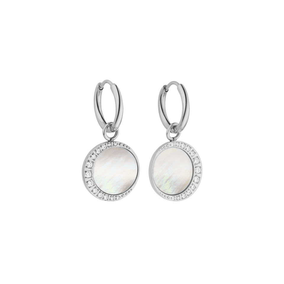 Silberne Ohrringe mit Muschel und Zirkonia von PURELEI, elegant und strahlend.