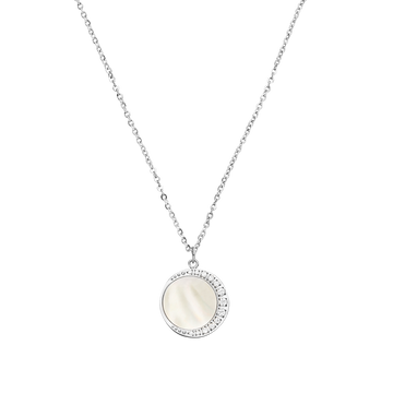 Silberne Kette mit Muschel-Anhänger und funkelndem Rand von PURELEI.