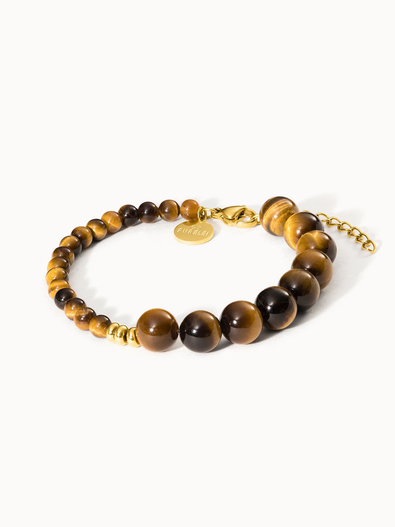 Goldenes Armband mit Tigerauge-Perlen, elegant und warm, von PURELEI.